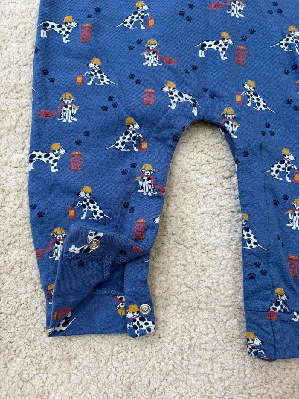 Jojo Maman Bebe Size 12-18 Months Dalmatian Dog Fire Hose Blue Overalls